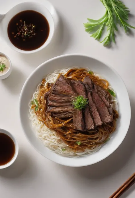 Steaming braised beef brisket noodles，cinematic ligh，professional photoshooting，studio lit，studio context，advertisement photography，Complicated details，hyper-detailing，Ultra photo realsisim，8K UHD