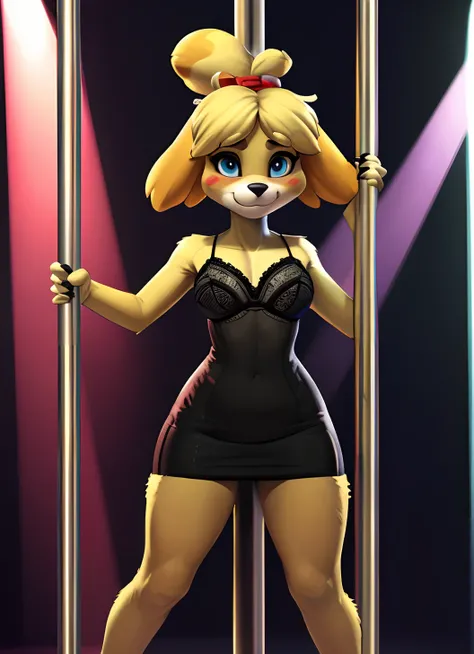 [isaCrossing], [Isabelle; Animal Crossing], [Uploaded to e621.net; (Pixelsketcher), (wamudraws)], ((masterpiece)), ((solo portrait)), ((front view)), ((feet visible)), ((furry; anthro)), ((detailed fur)), ((detailed shading)), ((beautiful render art)), {an...