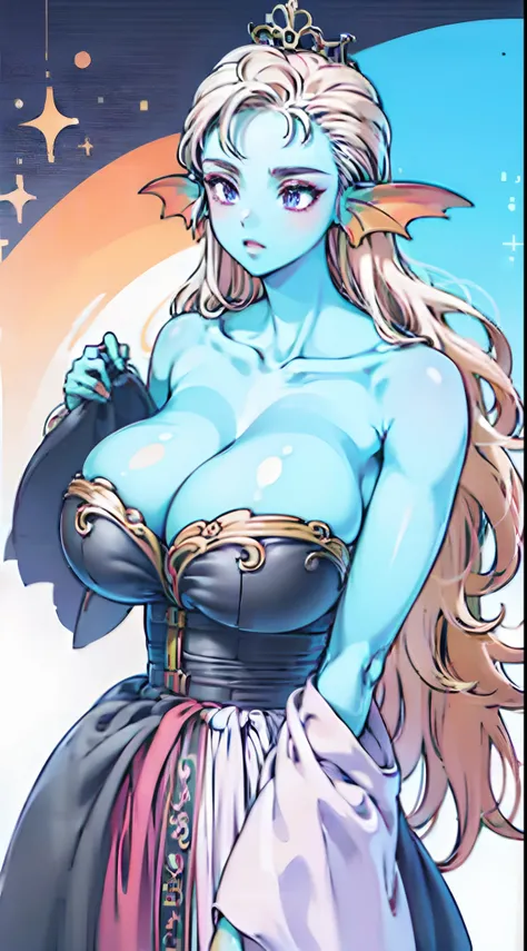 8K,high quality,anime,married woman,beautiful,beautiful,bright,eye highlights,purple eyes,sexy,super big tits,oversized boobs,dark blue nipples,erotic,beautiful line drawing. Blue skin, blue and orange gradient fins, nude, nothing on, nothing on, nothing o...