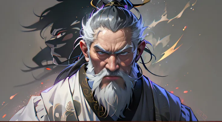 An old man,70 years old，Long white beard，Flowy glossy black mid-hair，Taoist，shadowboxing，yin yang，Exudes a powerful aura. Showcase his unparalleled prowess. The whole square was trembling, I really appreciate the great power that Li Gu has shown. , 32K, Be...