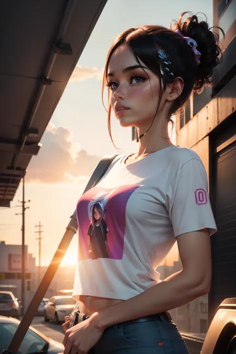 "Create a sweeping futuristic sunset for a unisex T-shirt print that drives sales!"