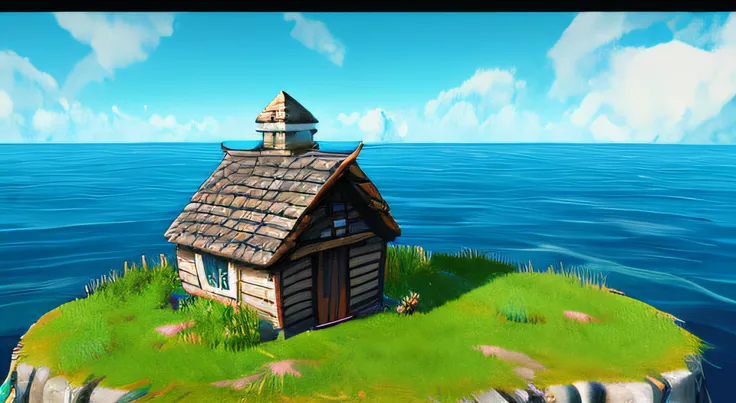 Beehive-shaped primitive chieftain hall ,Spring theme,Original Hall,Realistic,Heroes of the Storm,Beautiful isometric game art，A cool sea breeze blows across your face，Brings a touch of moisture