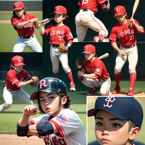 ​masterpiece、top-quality、ultra-detailliert、(Chibi Baseball Player Boy:1.2)、(Red Baseball Uniform:1.2)、Baseball gloves、Baseball bat、The background is Koshien Stadium、(17 Numbers:1.2)、Rooting curtains、