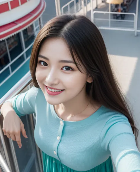 ((Top Quality, 8K, Masterpiece: 1.3)), Beautiful Girl, Pure, Melon Face, Kind and Cute, Sweet Smile, Pure Desire, Slender Body, (Sideways Body), (Tilts the Head), Vibrant Casual Dress, long hair, long flowing shoulders, big round black eyes, big clear eyes...