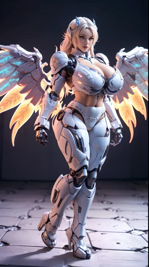 (DRAGON HEAD), HUGE FAKE BOOBS, (BEAUTIFUL FACE, (WHITE:0.8, RGB:1), (CROP TOP MECHA ARMORED GEAR), (((A PAIR OF HUGE MECHANICAL WINGS SPREAD OUT))), FUTURISTIC DRAGON MECHA SUIT, (CLEAVAGE), (SKINTIGHT YOGA PANTS), (PERFECT BODY:1.2), (FULL BODY VIEW), FR...