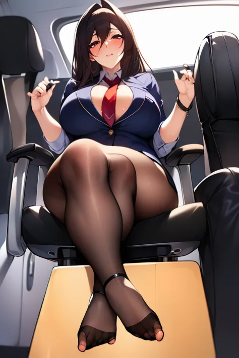 Big featured gorgeous thicc teasing salivating submissive expression furry mommy in secretary uniform fur G sized plump breasts flaring legs posing sitting on wheel chair nylon feet up rested pov yiff mid angle stimulating foot focus proposal fetish pose, ...