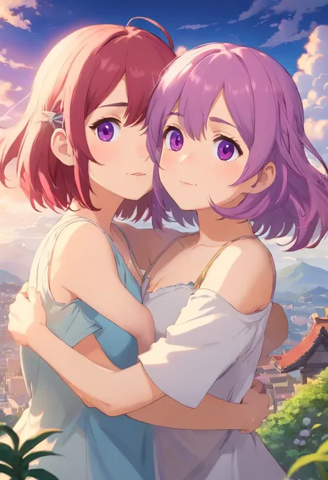 (Masterpiece:1.2), (Best quality:1.2), 8K, hyper HD, 超高分辨率, (2girls:1.2), Hugging, cheerfulness,（（Naked）），Naked，nakeness，tit，Expose 
Pink hair, Purple eyes,Yae Miko and Ryden Moritaka