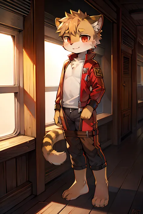 cheetah pilot standing front red pupil barefoot meat pad shota