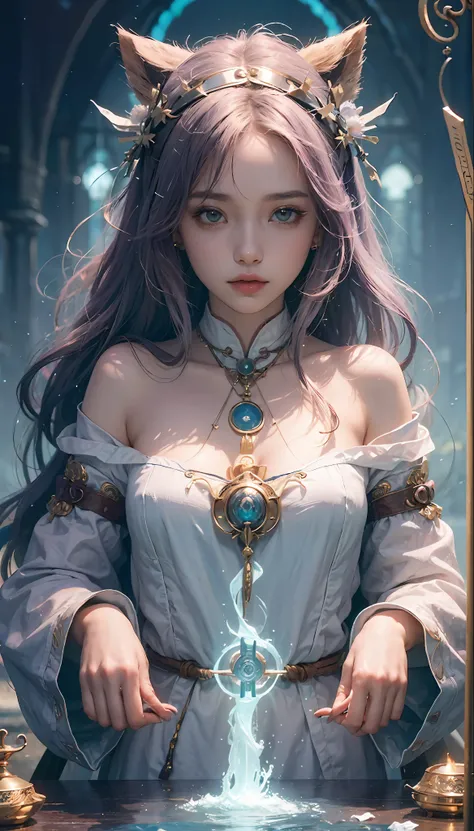 (1girl:1.3),solo,__body-parts__,
official art, unity 8k wallpaper, ultra detailed, beautiful and aesthetic, beautiful, masterpiece, best quality,Fantastical Atmosphere, Calming Palette, Tranquil Mood, Soft Shading,
Miko priestess, charm spell, talisman fam...