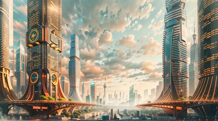 Enter a fascinating vision of the future through captivating futuristic images of the city of Shanghai. The towering giant skyscraper is decorated with gold ornaments and a smooth glass curtain wall，pierce the sky, The vibrant lights of the city that never...