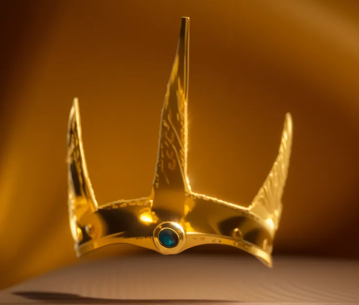 a close up of a gold crown with a bird on it, trident metal crown, nordic crown, ancient crown, crown of the gods, crown, thorn crown, gold crown, iron crown, intricate gold crown, golden crown, trident, large crown, ornate gold crown, small crown, the ten...