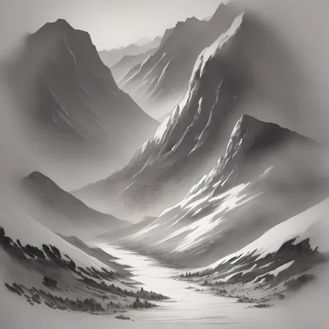 Ink wash painting style　mont　landscapes　illustratio