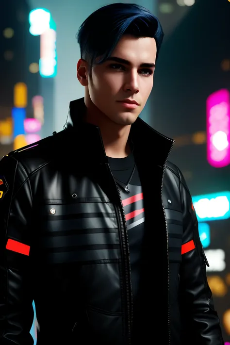 change beckgroung  cyberpunk handsome boy . realistic face 8k ultra realistic