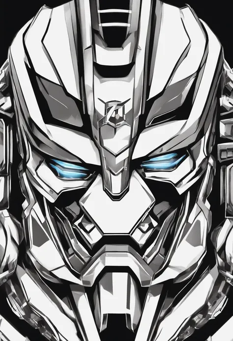 Illustration of the face of a transformers for a sticker with a black background, em negrito estilo de contorno, bordas irregulares, Lixo, sombreamento claro --v 5.2 com a escrita Elite Drivers - 027 abaixo