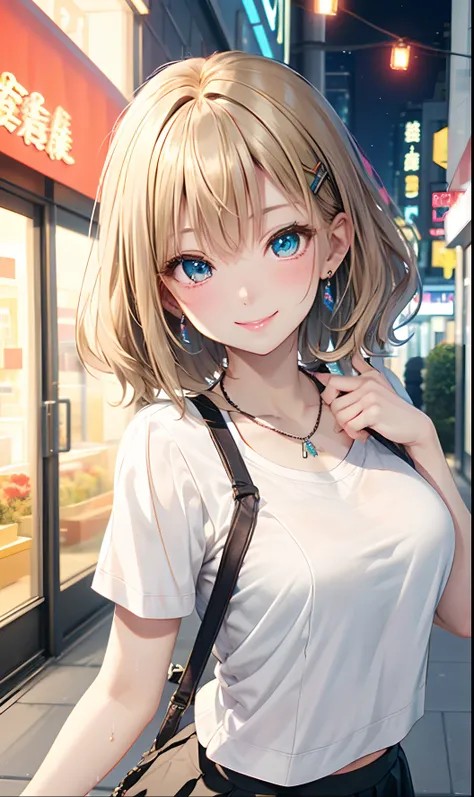 absurderes, ultra-detailliert,bright colour, extremely beautiful detailed anime face and eyes, (独奏:1.6), Short hair , asymmetrical bangs, Blonde hair with short twin tails, Shiny hair, Delicate beautiful face, red blush,(cyan eyes:1.3 ) White skin, hair cl...