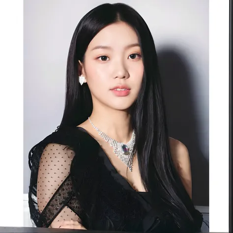 a woman with long black hair wearing a black dress and a necklace, blackpink jennie, portrait of jossi of blackpink, gongbi, jossi of blackpink, jaeyeon nam, jinyoung shin, roseanne park of blackpink, heonhwa choe, lee ji-eun, lee ji - eun, portrait jisoo ...