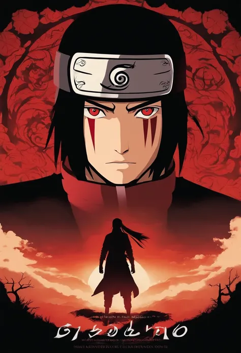 "Create a breathtaking movie poster inspired by Masashi Kishimotos Naruto, showcasing the legendary Itachi Uchiha in all his glory."