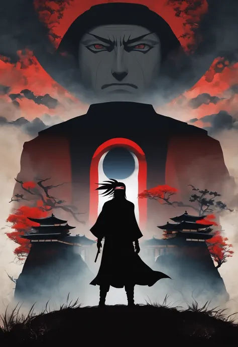 "Create a breathtaking movie poster inspired by Masashi Kishimotos Naruto, showcasing the legendary Itachi Uchiha in all his glory."