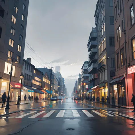 Beautiful city scene, street, gray city, ultra sharp, hd, 8k, manners, beauty, cuteness,  beautiful and attractive city, gray sky, roads, different