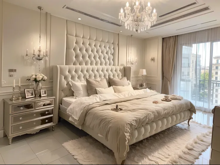 (best quality,4k,8k,highres,masterpiece:1.2),ultra-detailed,(realistic,photorealistic,photo-realistic:1.37),candy-colored walls,fluffy cloud chandelier,bedside crystal candlestick with enchanting scent,delicate curtains gently swaying,starlight filtering t...