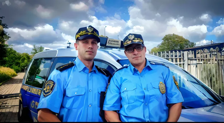 two police officers standing next to a car on a street, police officers, petros and leonid, szekely bertalan and lotz karoly, greg rutkowski and ivan shishkin, wearing a police uniform, wpol and sarasti, greg rutkowski and jakub rebelka, last photo, by Kar...