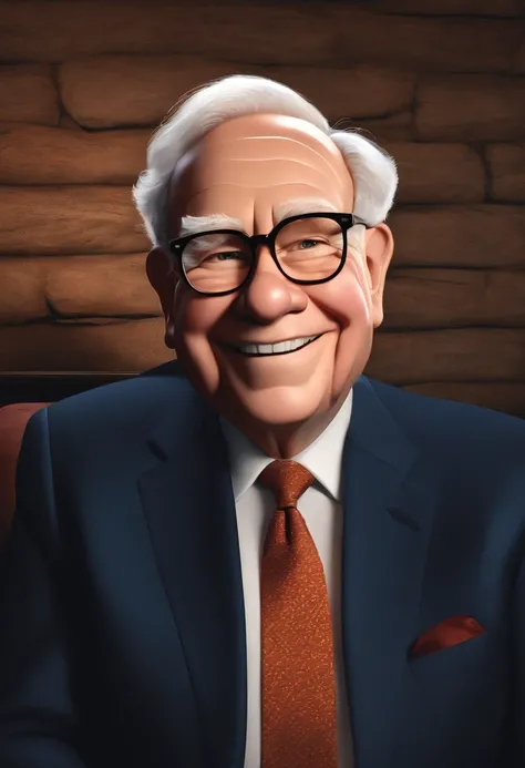 Warren buffet smiling in suit, pixar, 3D, Disney