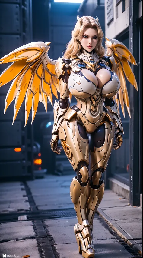 (DRAGON HEAD), HUGE FAKE BOOBS, (BEAUTIFUL FACE), (GOLD:1.2, WHITE:0.8, PURPLE:0.9), (MECHA ARMORED GEAR), (((A PAIR OF HUGE MECHANICAL WINGS SPREAD OUT))), FUTURISTIC DRAGON MECHA SUIT, (CLEAVAGE), (SKINTIGHT YOGA PANTS), (HIGH HEELS), (PERFECT BODY:1.2),...