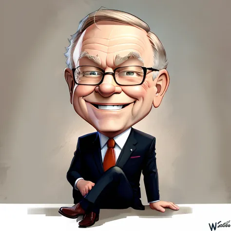 Warren buffet caricature smiling and folding arm with suit, no background