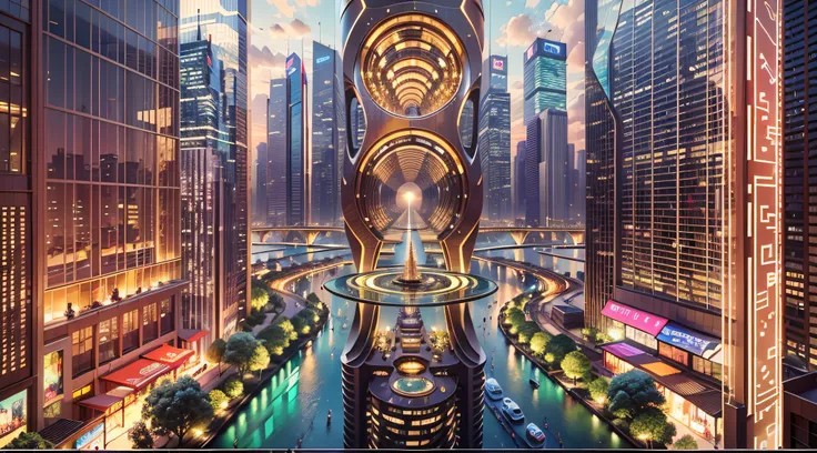 Enter a fascinating vision of the future through captivating futuristic images of the city of Shanghai. The towering giant skyscraper is decorated with gold ornaments and a smooth glass curtain wall，pierce the sky, The vibrant lights of the city that never...