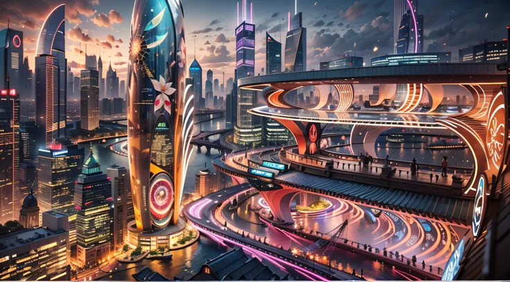 Enter a fascinating vision of the future through captivating futuristic images of the city of Shanghai. The towering giant skyscraper is decorated with gold ornaments and a smooth glass curtain wall，pierce the sky, The vibrant lights of the city that never...