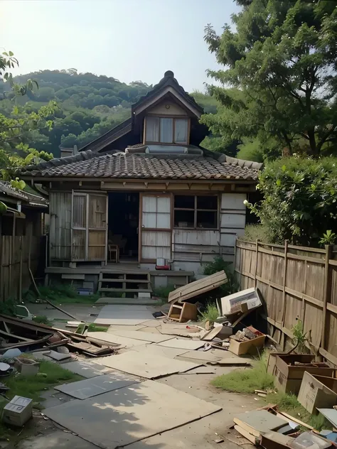 ((top-quality、in 8K、​masterpiece、ruinview:1.3)), Photorealsitic, foco nítido, hightquality, HDTV, ruin of japanesehouse, Abandoned village in Japan, ((nobody)),