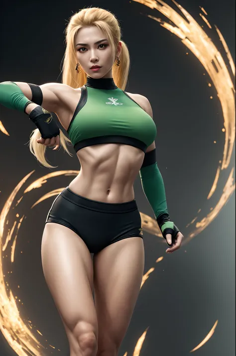 (masterpiece, top quality, best quality, official art, beautiful and aesthetic:1.2), (1girl:1.3), (fractal art:1.3), solo, Sonia Blade from mortal kombat, Mortal Kombat video game, 
black headband, ponytail, long hair, huge breasts, beautiful faces, green ...