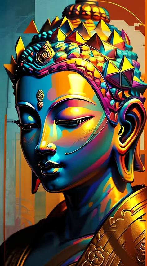 (buddha),wall PORTRAIT geometric multidimensional, Art Book, yang08k, Colorful,
Masterpieces, of the highest quality, Best Quality, Official art, Beautiful and aesthetic,