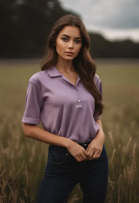 Woman, Early 20s, Model, Sexy girl with brown eyes, A hyper-realistic, meticulously detailed, Portrait Sophie Mudd, brown hair and large eyes, selfie of a young woman, grass field,Violet Myers, without makeup, Natural makeup, Looking directly at the camera...