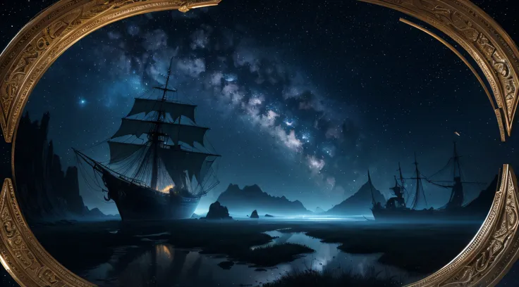 (best quality,4k,8k,highres,masterpiece:1.2),ultra-detailed,(realistic,photorealistic,photo-realistic:1.37),alien symbols,glowing hieroglyphics,ghost ship,enigmatic atmosphere,sailing in the night,extraterrestrial origin,otherworldly,ancient relics,mysteri...