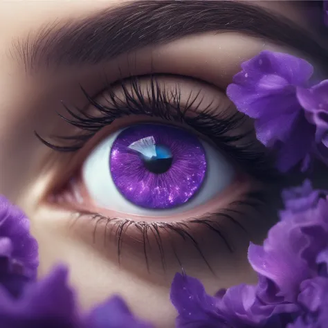 eye in the middle of a cloud of purple flower glitter, Volcano erupting with eye on top, tons de azul, arte digital inspirada em Cyril Rolando, surrealismo, Portrait of a giant eye in the smoke of a volcano, mystic eye, nuvem de fumo com um olho, surrealis...