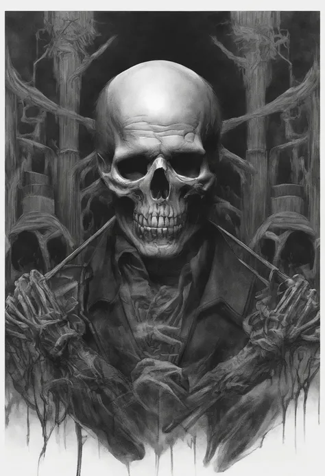 A sketch drawing of character skull joe biden, hyper-realistic, artistic, all black and white