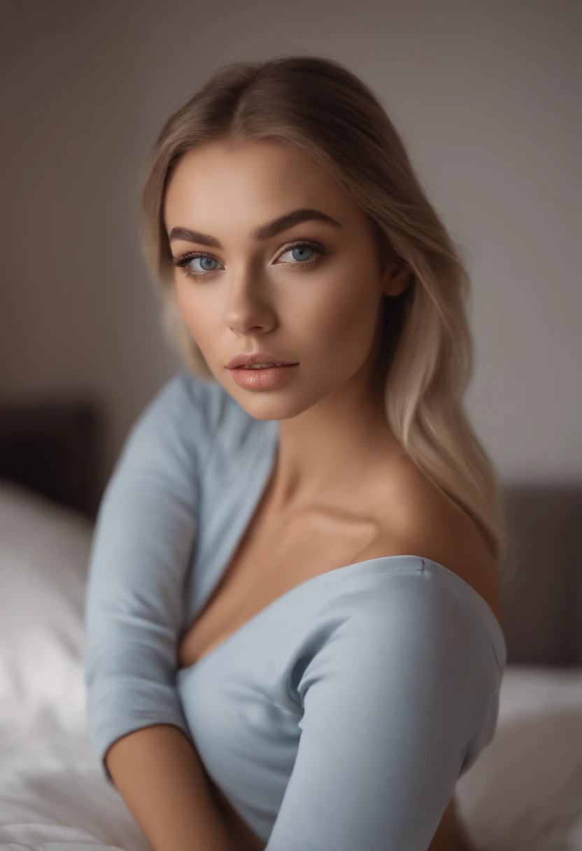 arafed woman fully , sexy girl with blue eyes, ultra realistic, meticulously detailed, portrait sophie mudd, blonde hair and large eyes, selfie of a young woman, bedroom eyes, violet myers, without makeup, natural makeup, looking directly at the camera, fa...