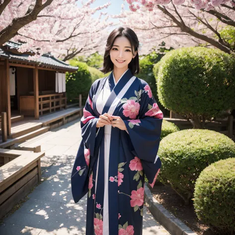 (Super beautiful woman in kimono)、((best qualtiy、8k masterpieces:1.3))、foco nítido:1.2、(ultra beautiful faces:1.0)、(shinny skin:1.0)、photos realistic、A dark-haired、Video Lighting、High-definition eyes and face、Video Lighting、Japanese actressl、from the front...