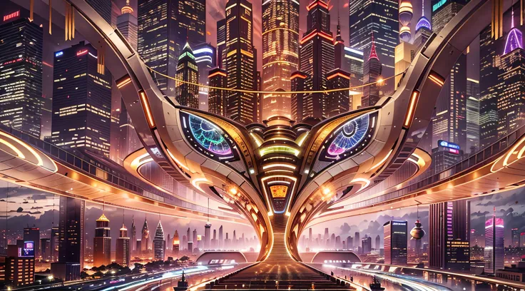 Enter a fascinating vision of the future through captivating futuristic images of the city of Shanghai. The towering giant skyscraper is decorated with gold ornaments and a smooth glass curtain wall，pierce the sky, The vibrant lights of the city that never...