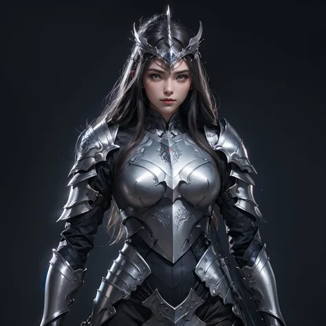 Woman in beautiful silver armor。detailed face depiction。Masterpiece。top-quality。８K image quality。