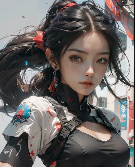 wuxia,1female,robot cyborg mech fighter,wmma, wearing sports bra fingerless gloves, martial arts,fcPortrait,(extreme detailed),illustration