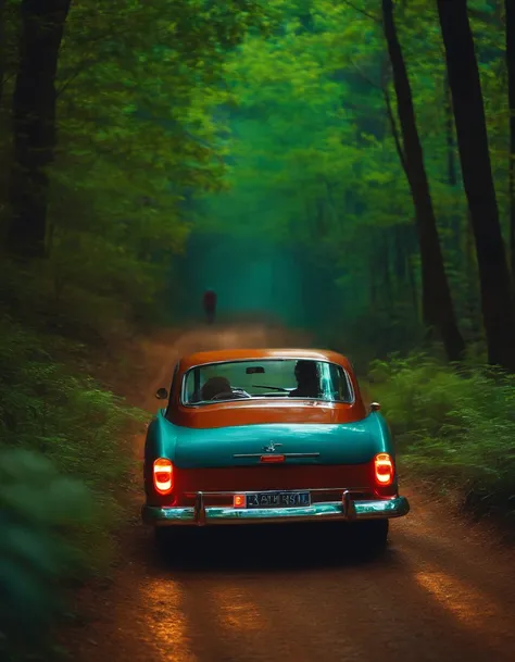 man travelling a car in forest