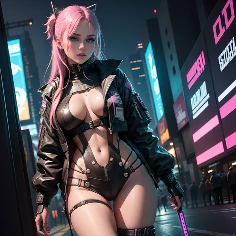 Cyberpunk Girl, Beautiful woman, hohe details, beeindruckende Details, Cyberpunk Umgebung, werkstatt im Hintergrund,