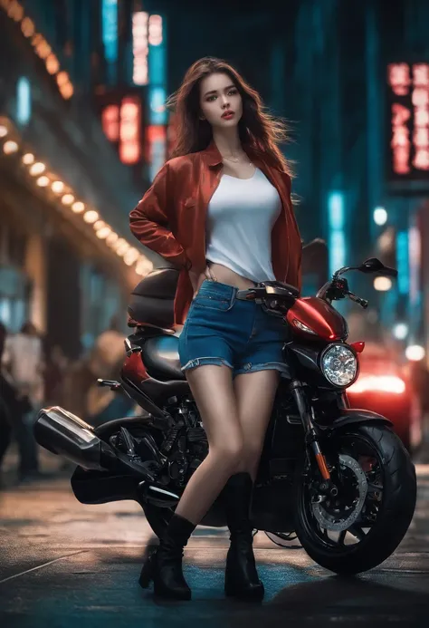 Change the background dark city add motorbike convert pic in Anime hot girl