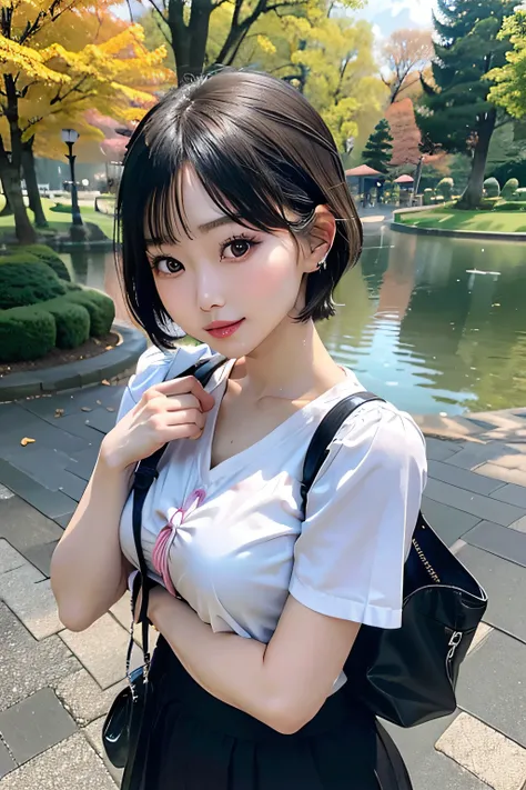 Asian girl, japanisch, realistisch, sexy, harte nippel, spazieren im park, minirock, secretary, kurvige form, verschwitzt, sexy pose, soft body, short hair