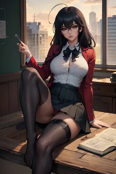 taihousweet, anime - style image of a woman in a skirt and stockings lie down on a table, seductive anime girl, smooth anime cg art, a hyperrealistic school teacher, hyperrealistic office lady, fine details. azur lane, realistic school teacher, (nsfw) not ...