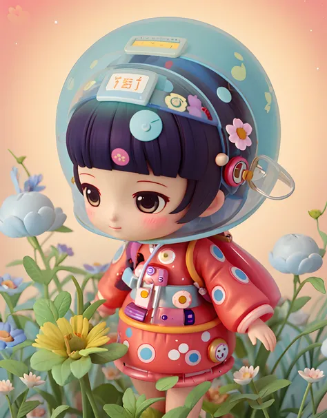 Draw a girl in a spacesuit，Holding a flower in hand, inspired by Nara Yoshitomo, lovely digital painting, adorable digital art, A beautiful artwork illustration, Cute detailed digital art, inspired by Hikari Shimoda, japanese pop surrealism, pop surrealism...