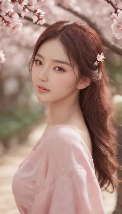 Best quality, 超高分辨率, (Photorealistic:1.4), 1girll, , Perfect chest（1.5）,Pink , Black choker, Smile, Bare shoulders, solofocus, view the viewer,Fair skin,Sunset,cherry tree,フォトンマッピング, Physically-based rendering, RAW photo, highly detailed back ground,Kpop i...