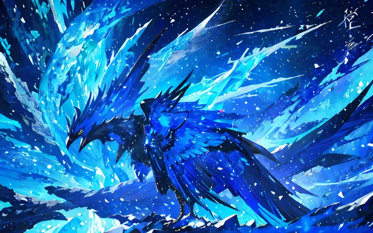 1 p,Phoenix resting in an icy and snowy area, blue eyess, Ice Phoenix, krystal, 4K HD wallpapers very detailed, blue phoenix bird, highly detailed fantasy art, wallpaper of a phoenix resting, high quality fantasy art, Amazing wallpapers on paper, Chills un...